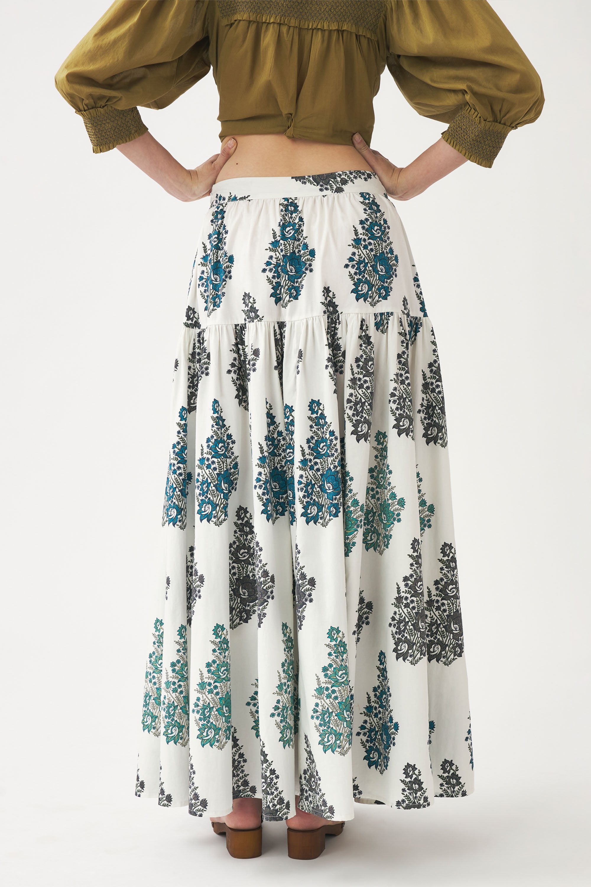 Hand-printed maxi skirt Muguet