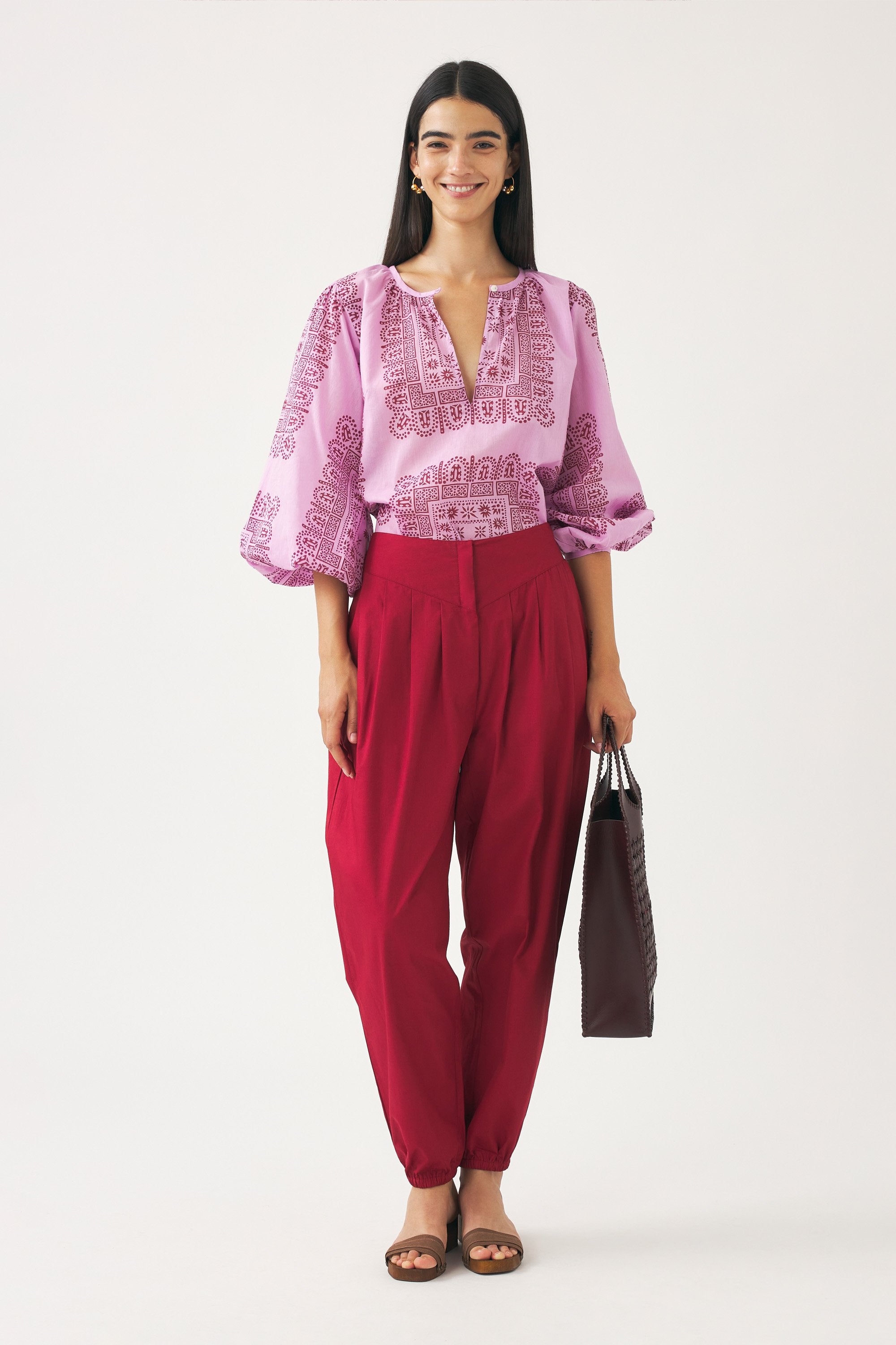 Blusa de voile de algodón estampado Nalii