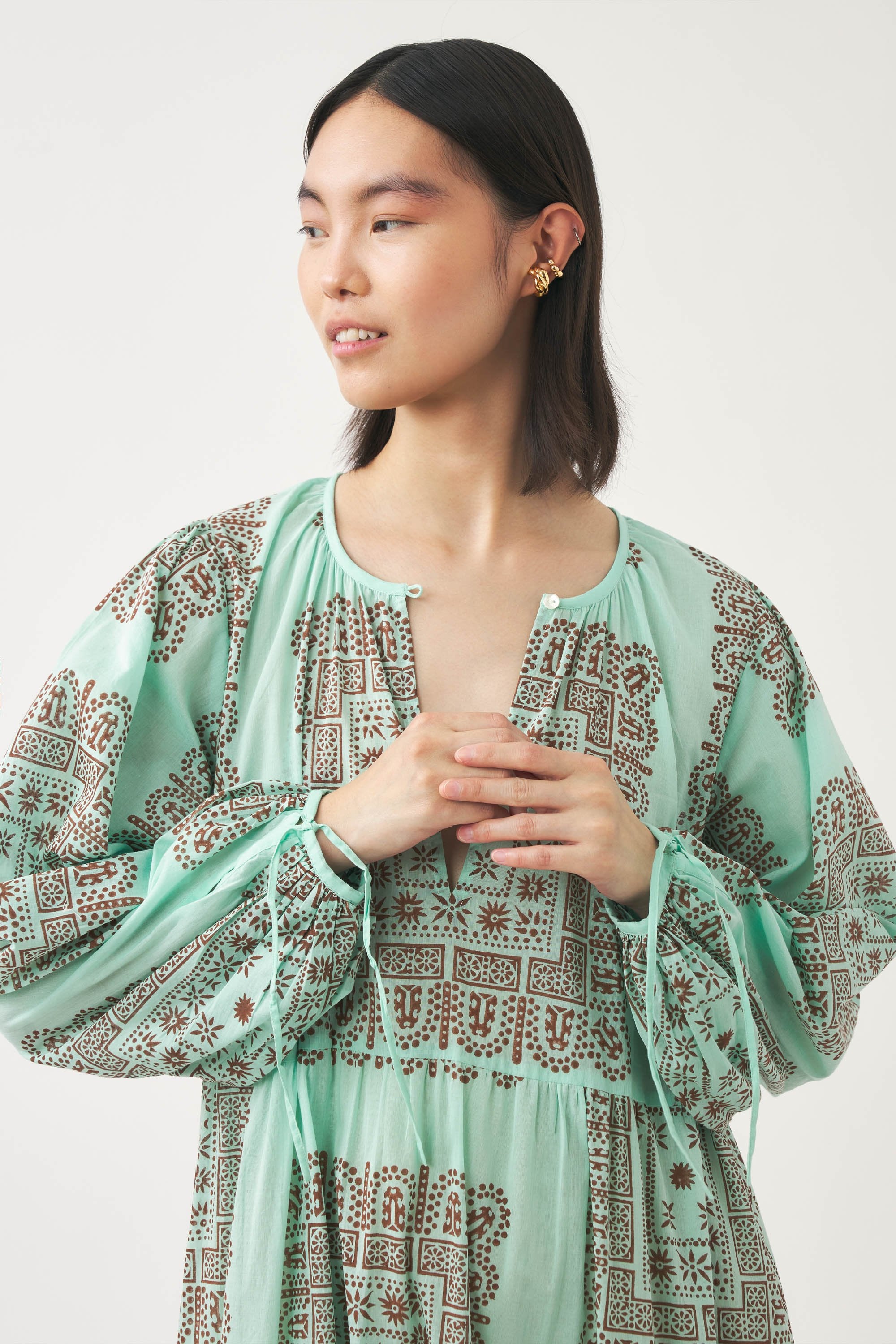 Vestido largo de voile de algodón estampado Nalii