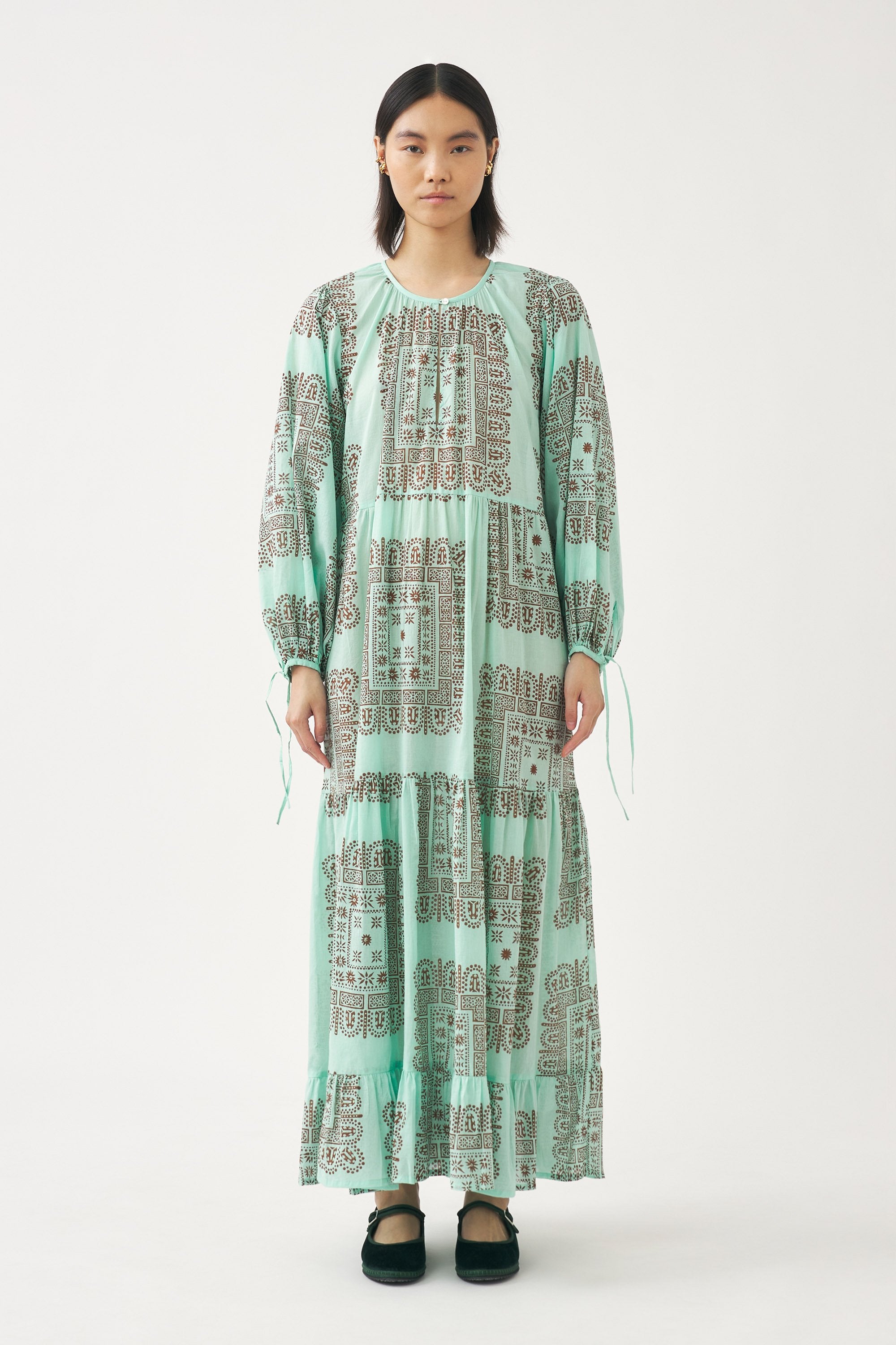 Vestido largo de voile de algodón estampado Nalii