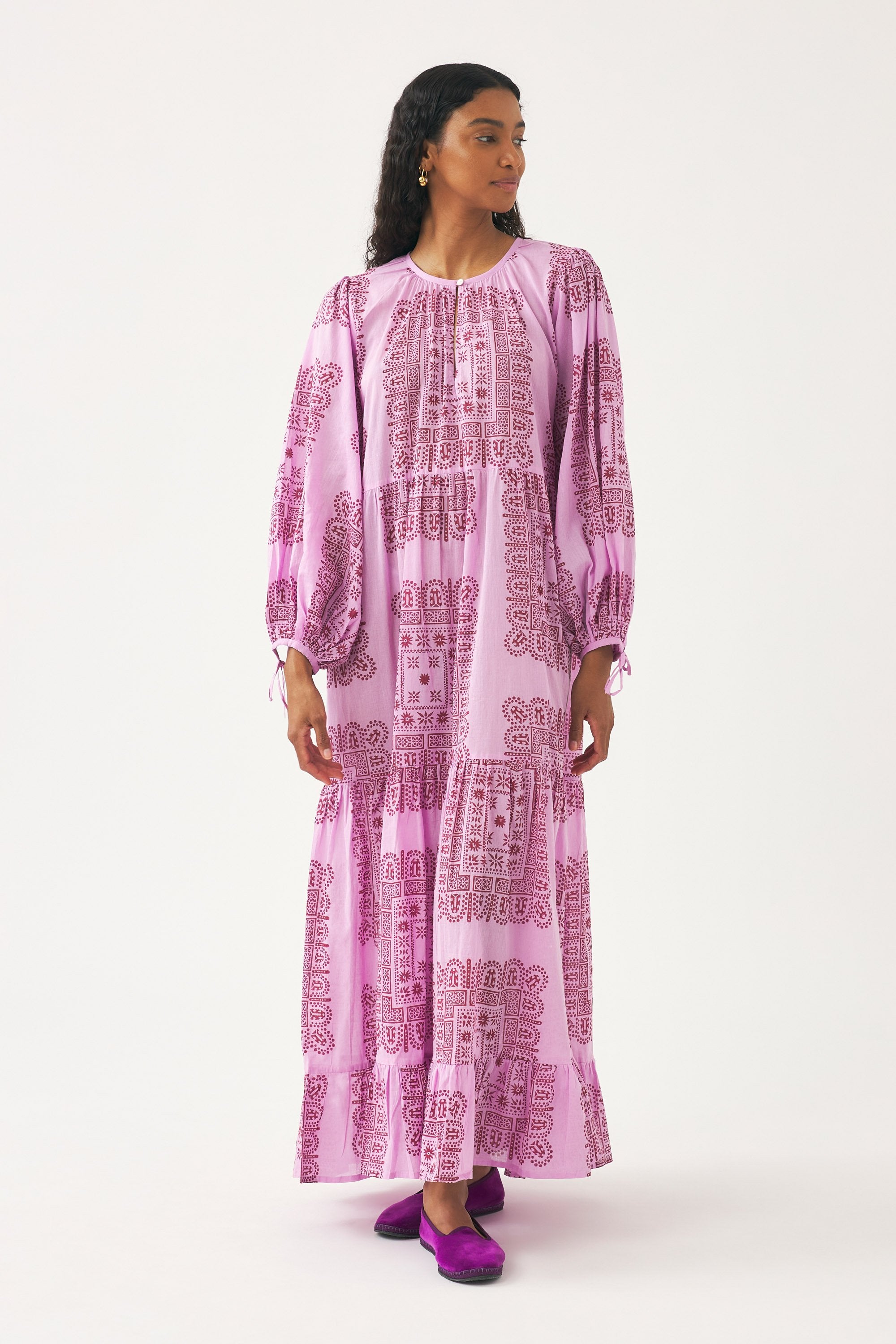 Cotton voile print maxi dress Nalii