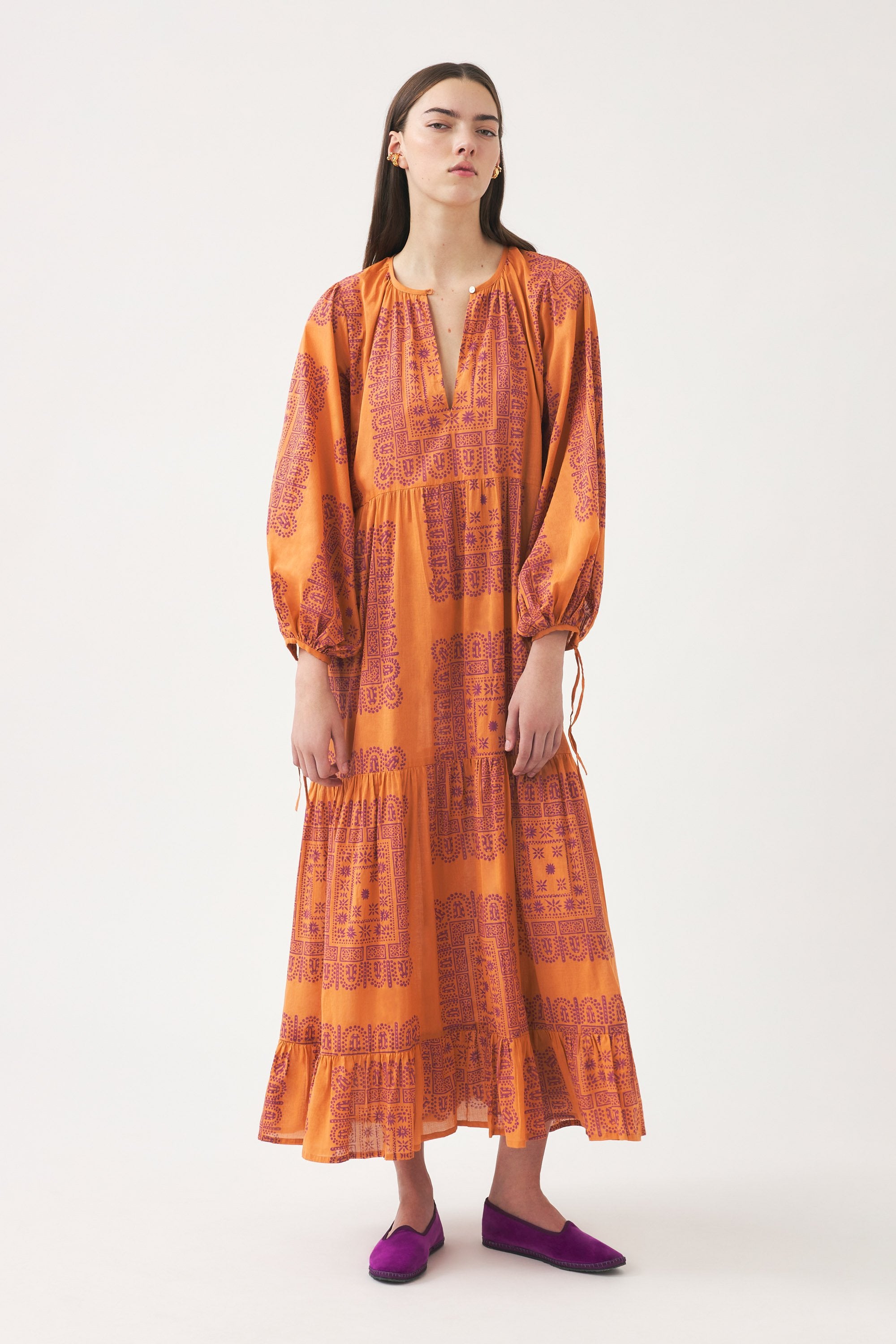 Robe longue en voile de coton imprimé Nalii