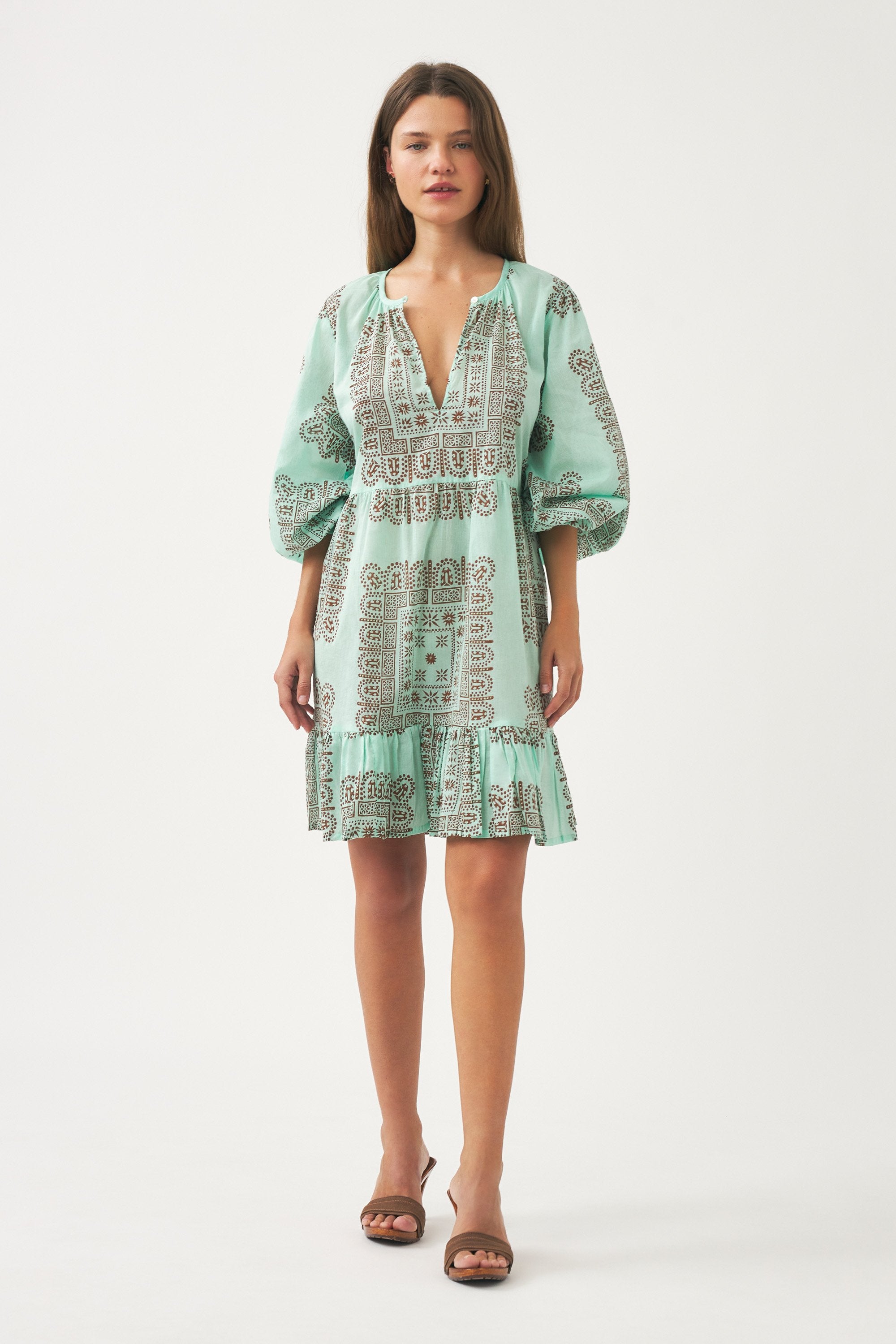 Vestido corto de voile de algodón estampado Nalii