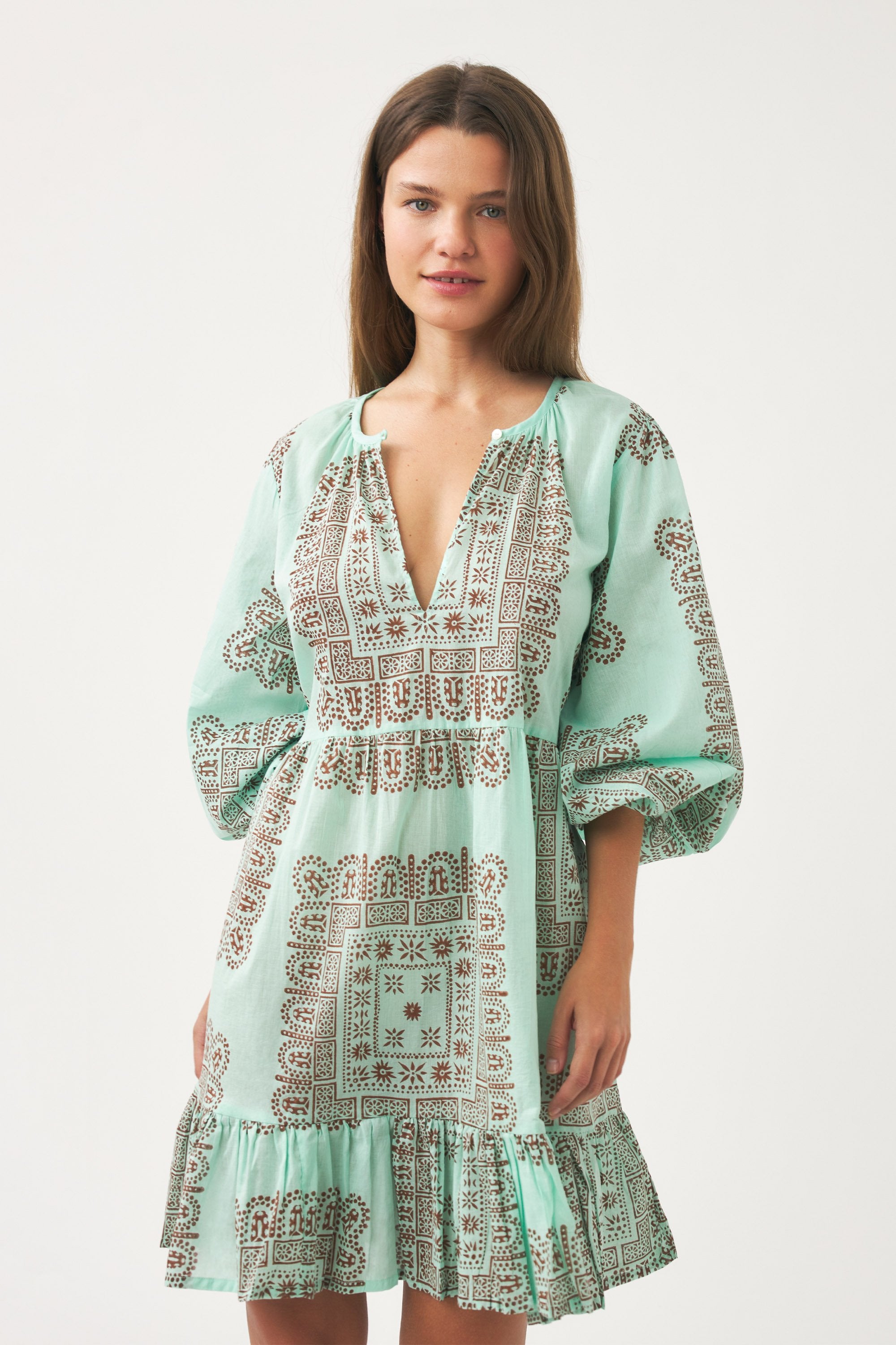 Vestido corto de voile de algodón estampado Nalii