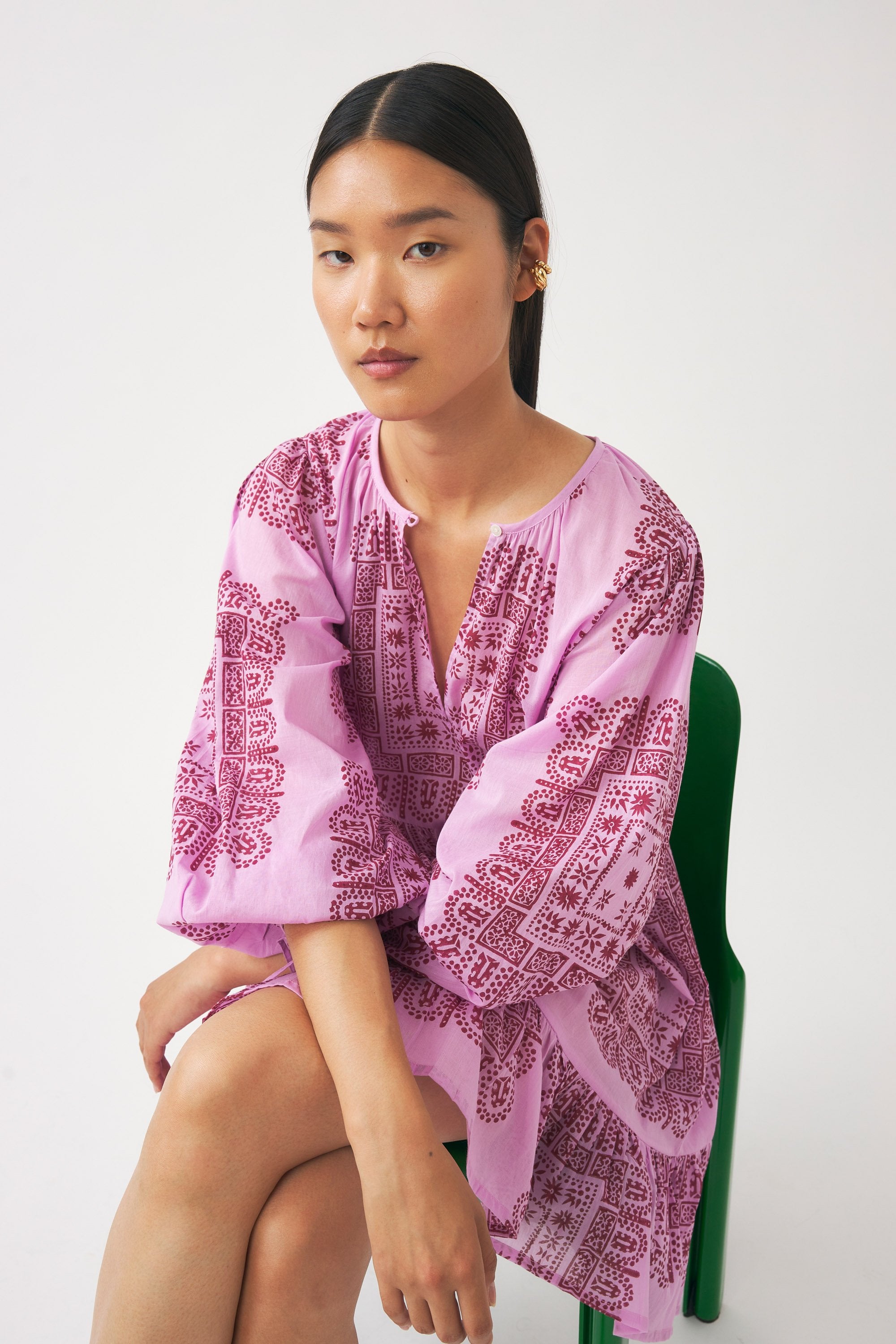 Robe mini en voile de coton imprimé Nalii
