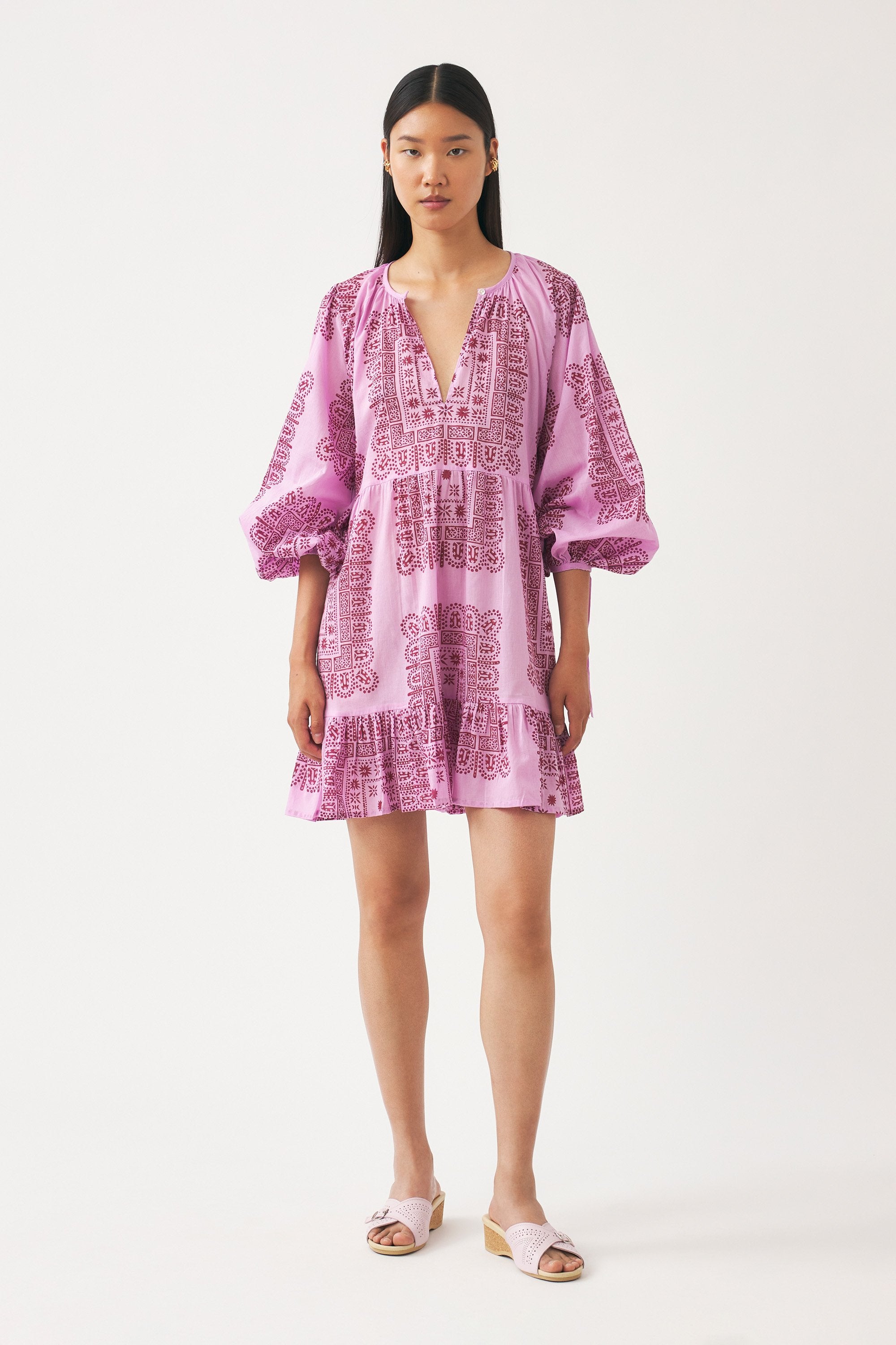 Robe mini en voile de coton imprimé Nalii