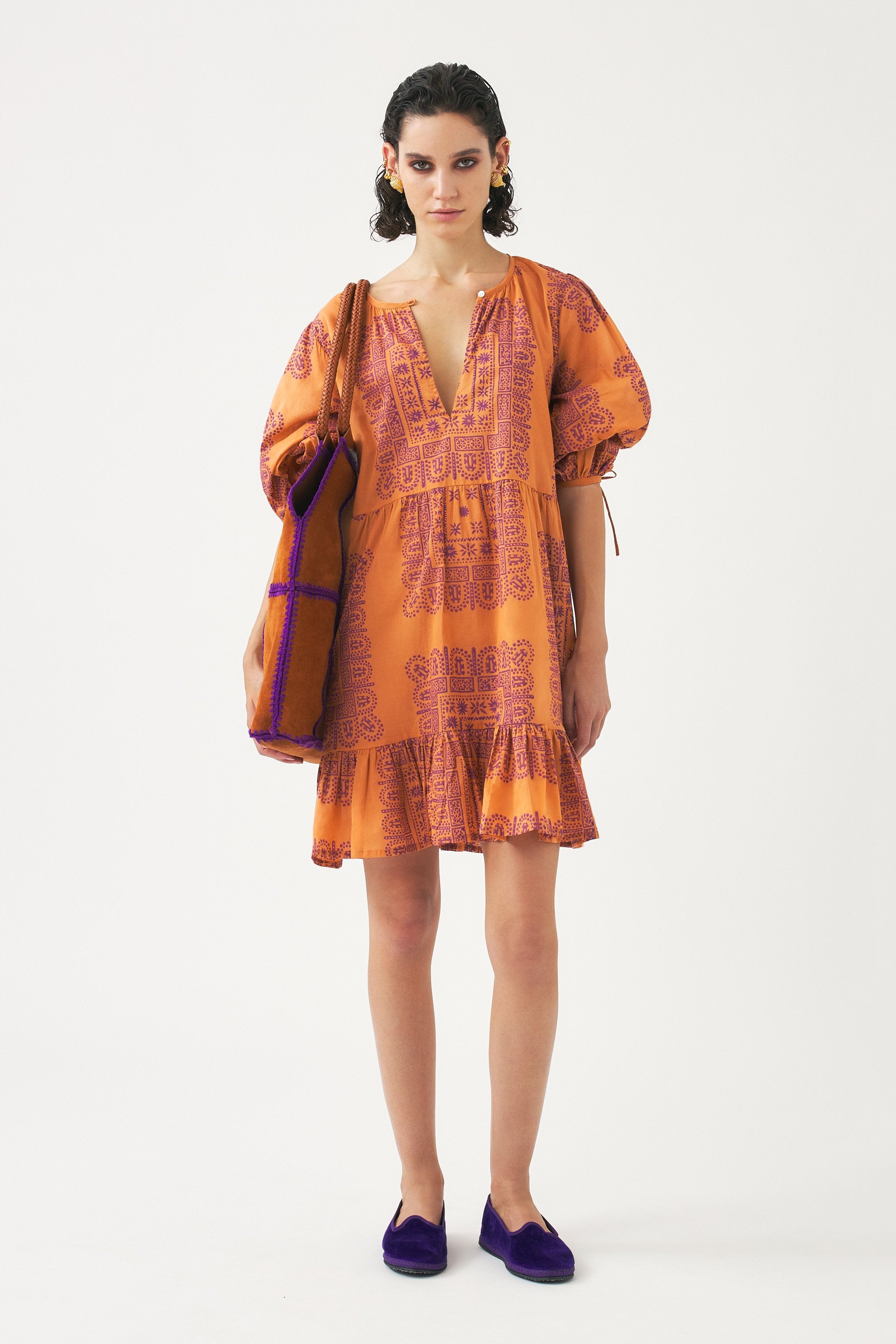 Robe mini en voile de coton imprimé Nalii