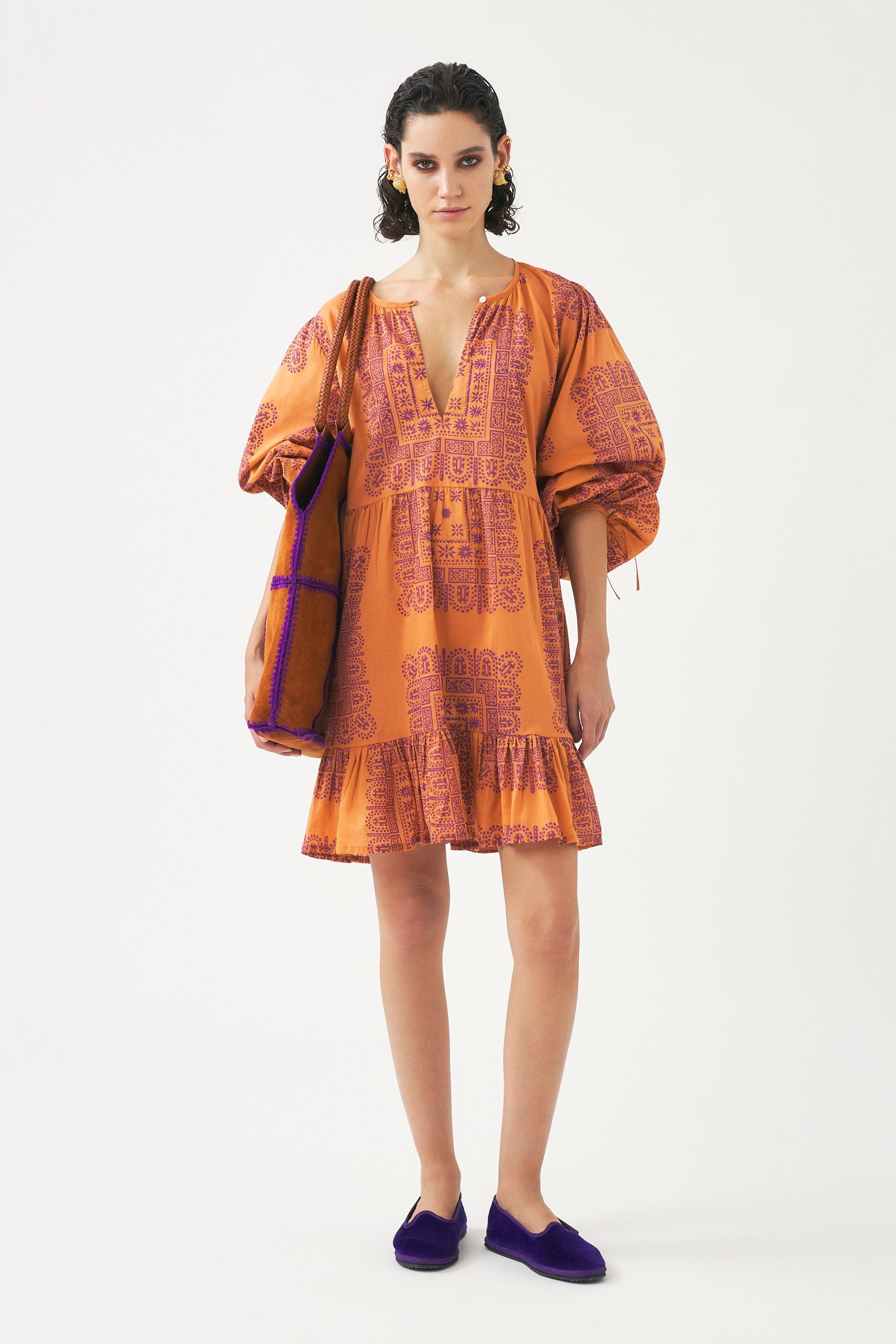 Robe mini en voile de coton imprimé Nalii