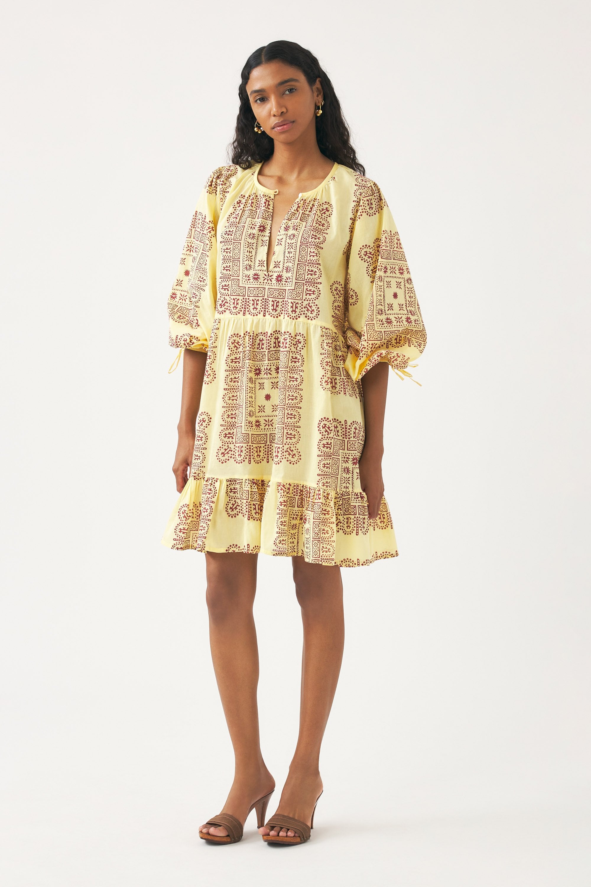 Vestido corto de voile de algodón estampado Nalii