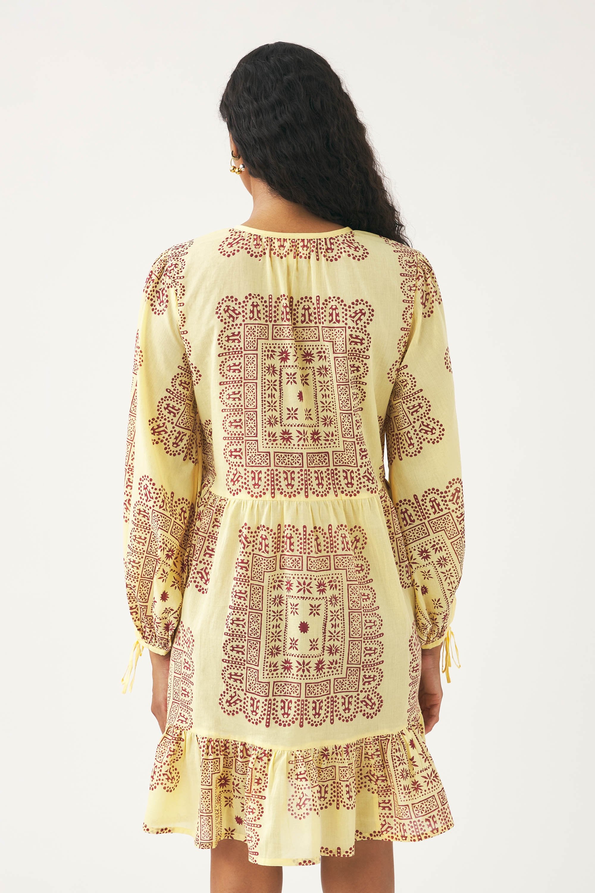 Vestido corto de voile de algodón estampado Nalii