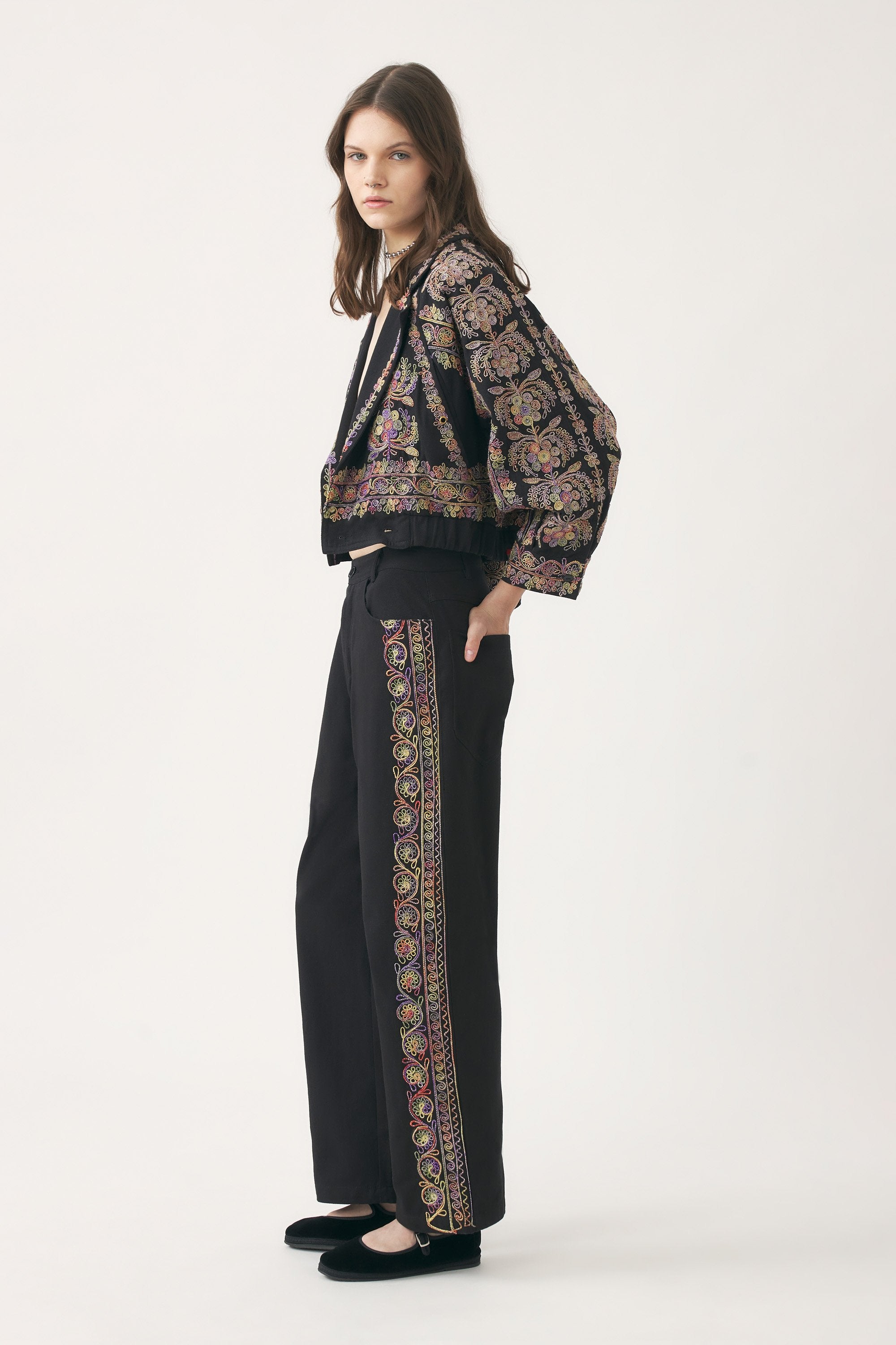 Hand-embroidered raglan-sleeve jacket Neil