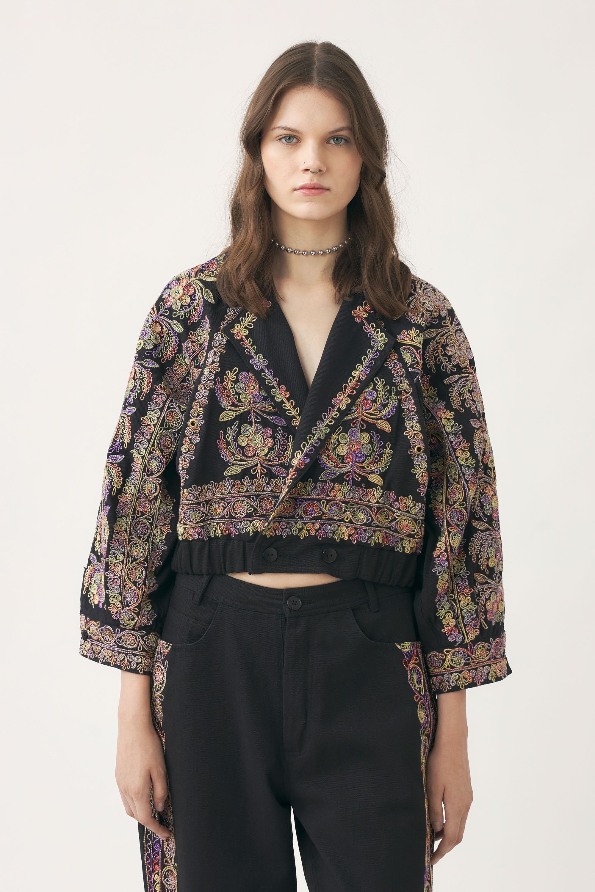 Hand-embroidered raglan-sleeve jacket Neil