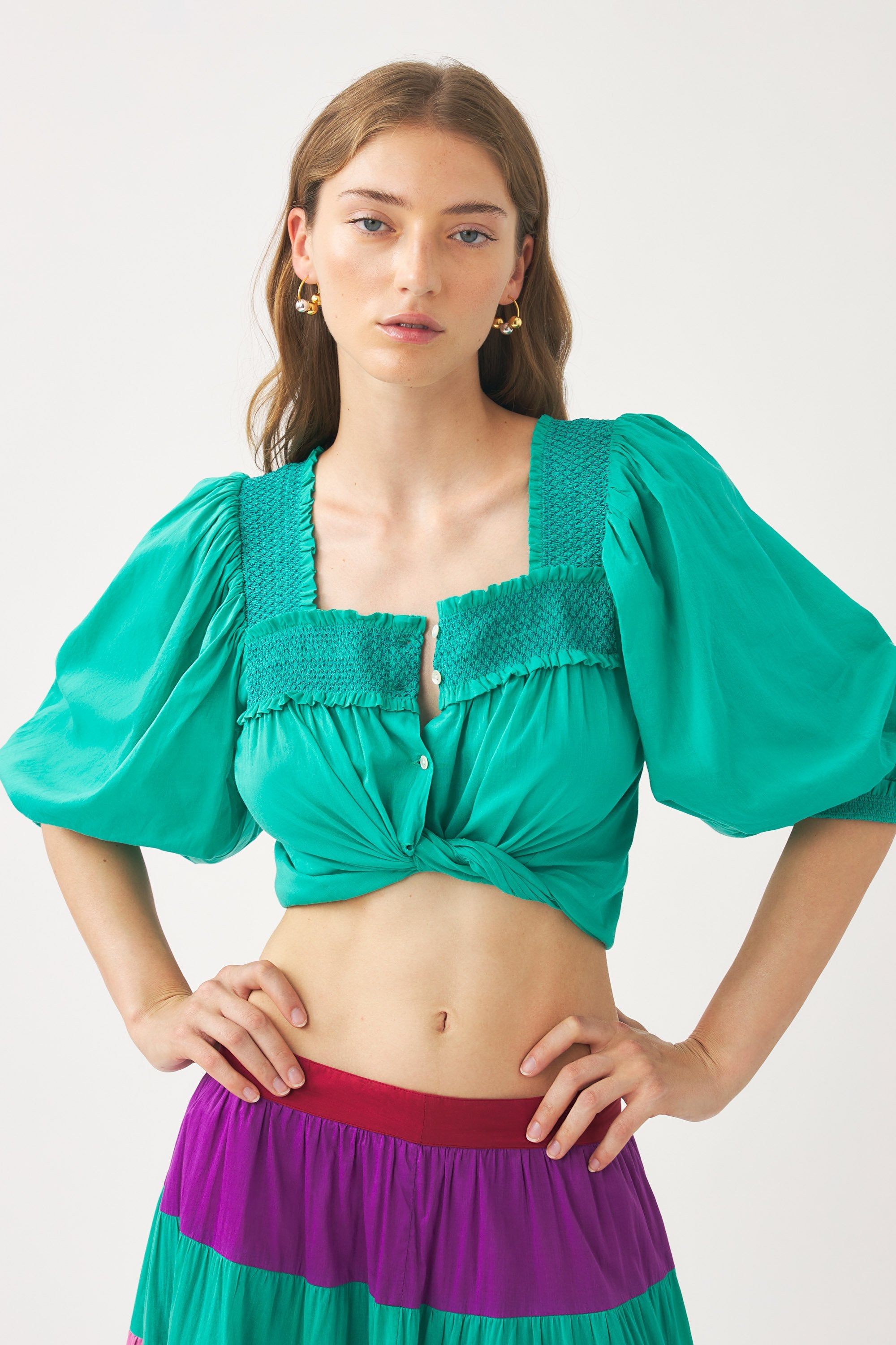 Blusa con escote cuadrado y fruncido Perrine