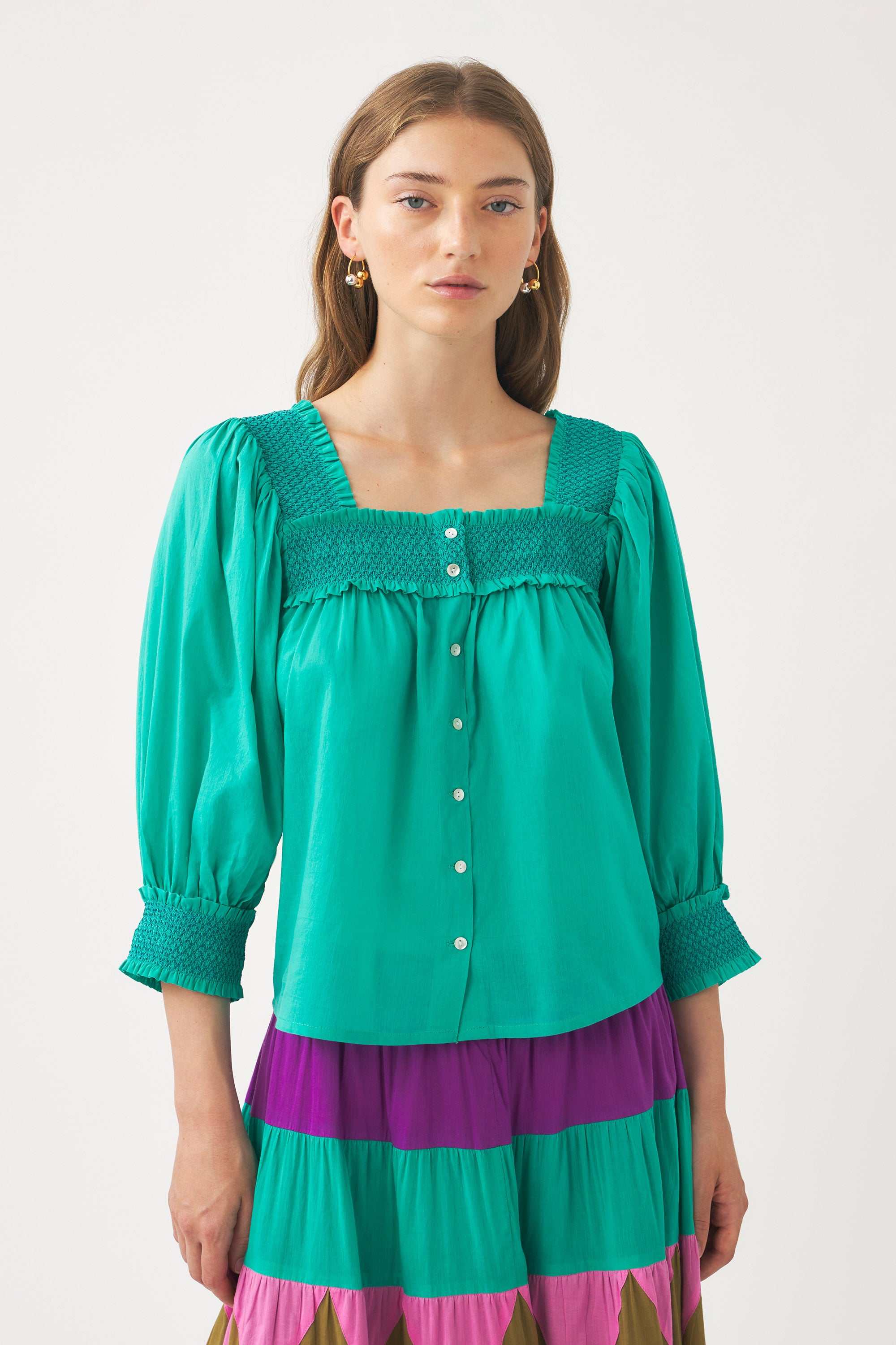 Blusa con escote cuadrado y fruncido Perrine