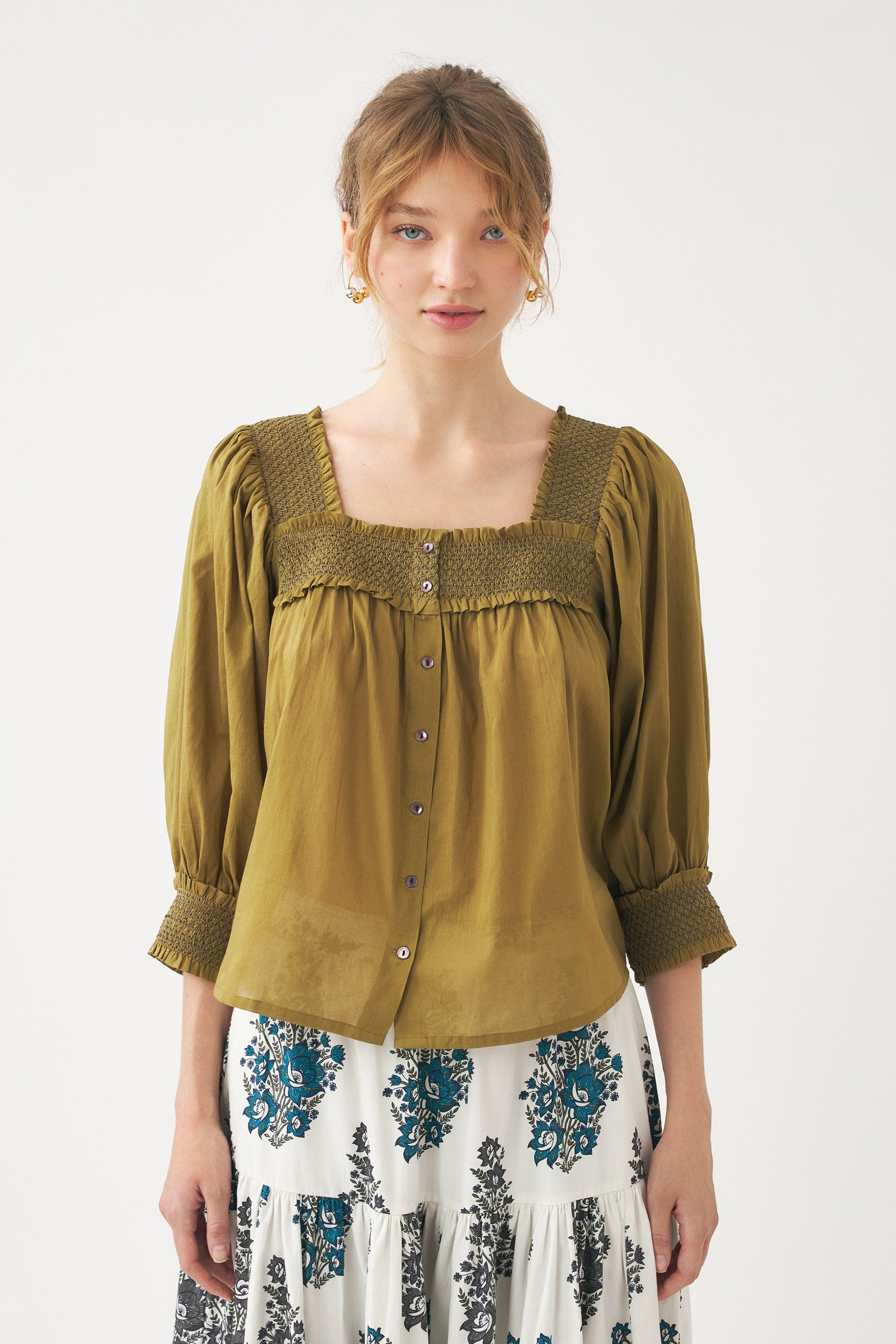 Blusa con escote cuadrado y fruncido Perrine