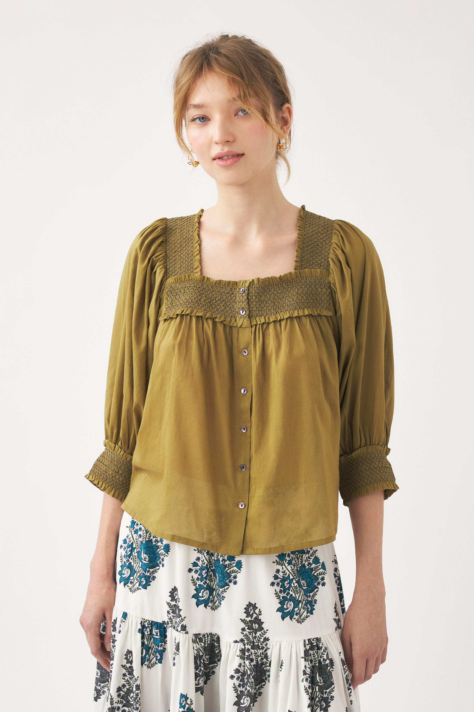 Blusa con escote cuadrado y fruncido Perrine