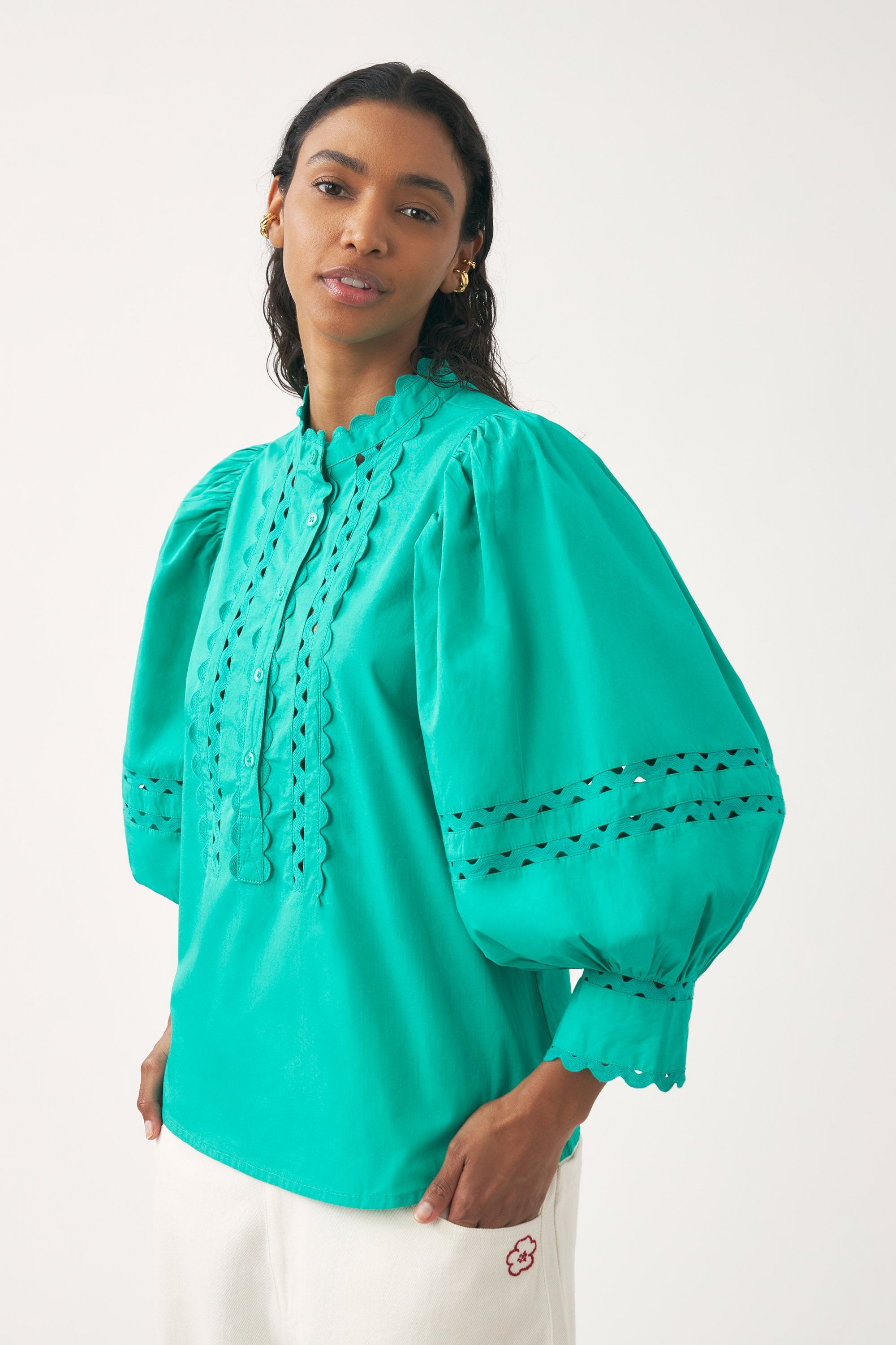 Cotton poplin openwork blouse Rodo