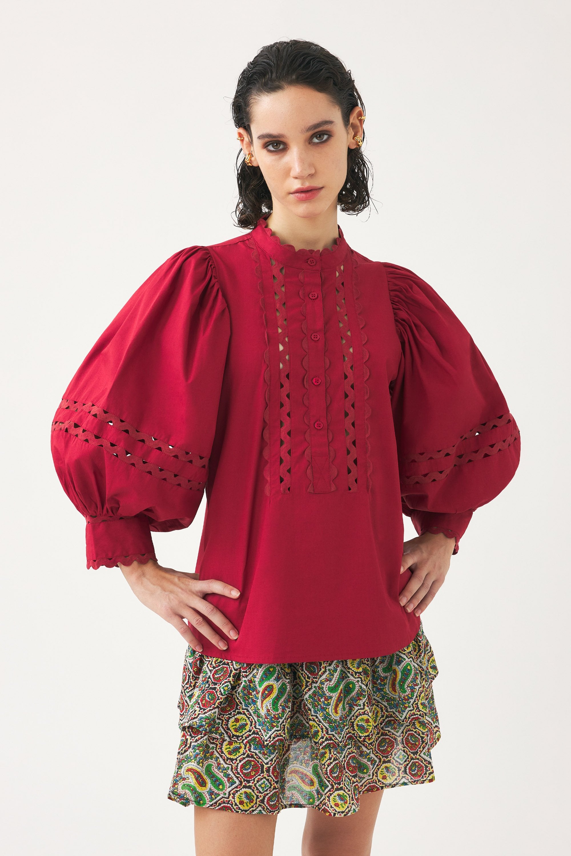 Cotton poplin openwork blouse Rodo
