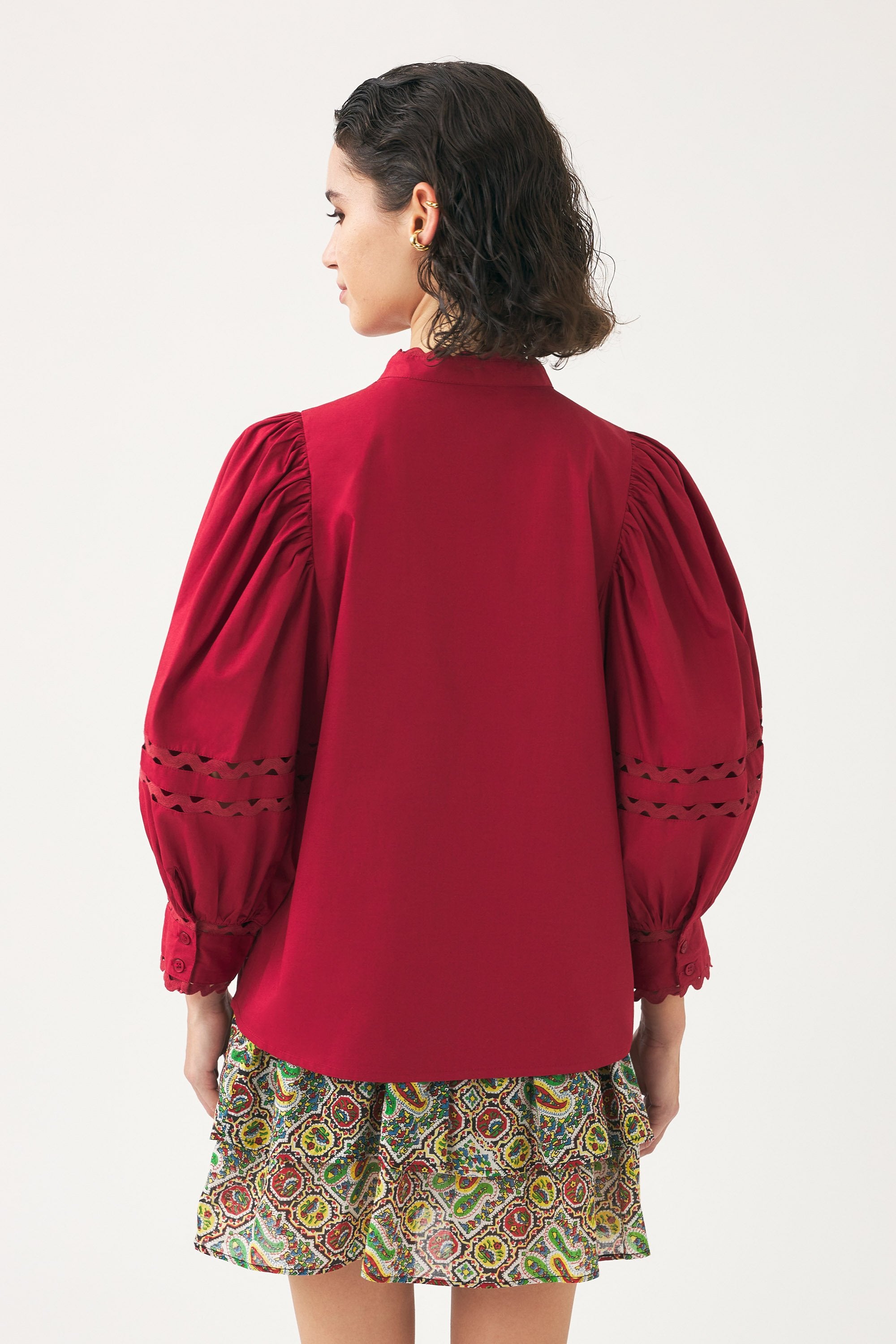 Cotton poplin openwork blouse Rodo