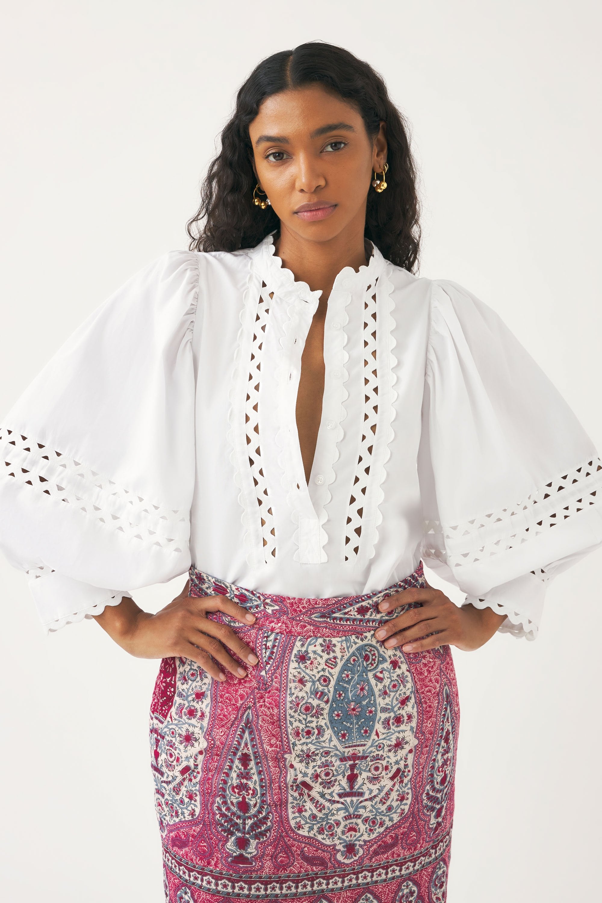 Cotton poplin openwork blouse Rodo