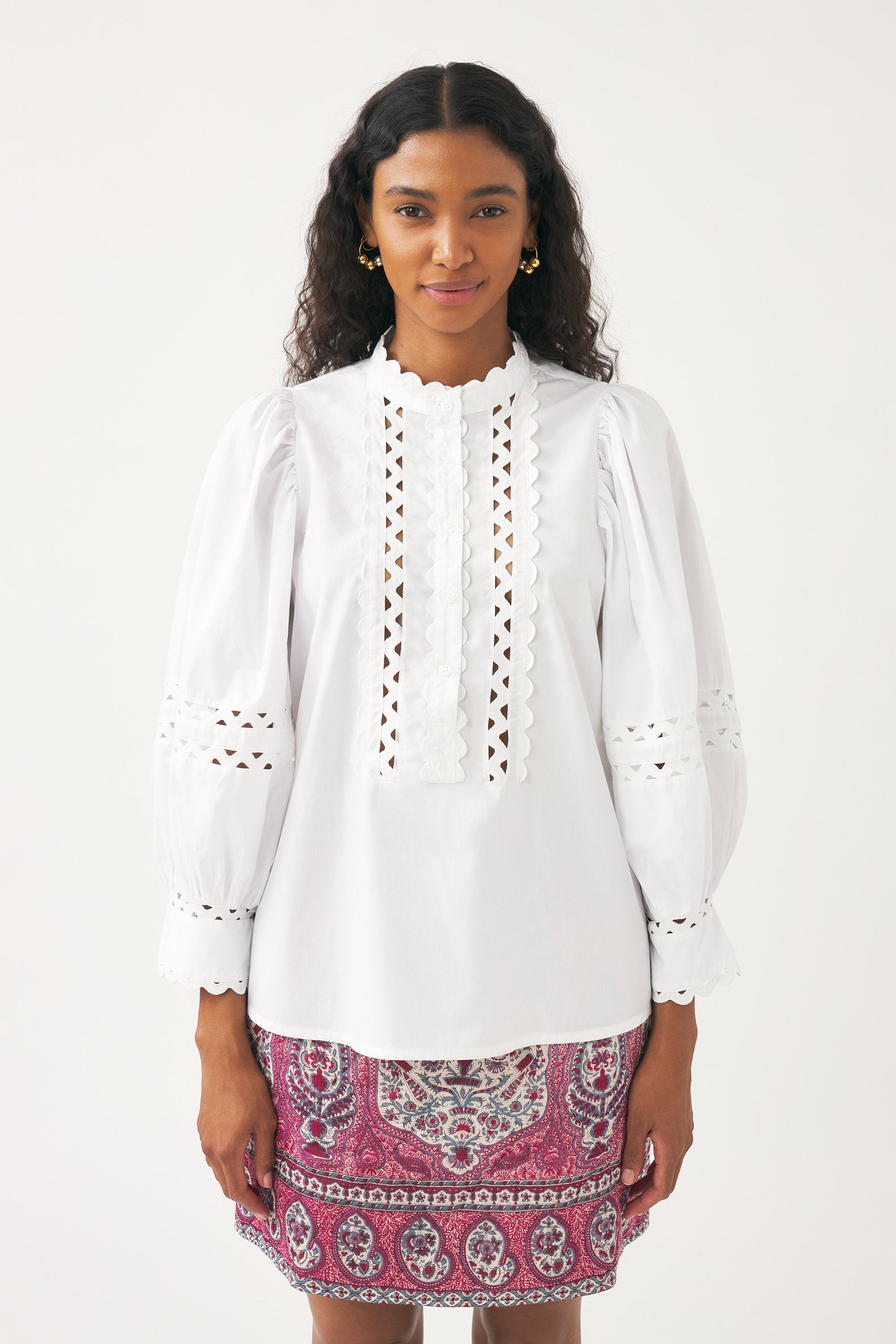 Cotton poplin openwork blouse Rodo