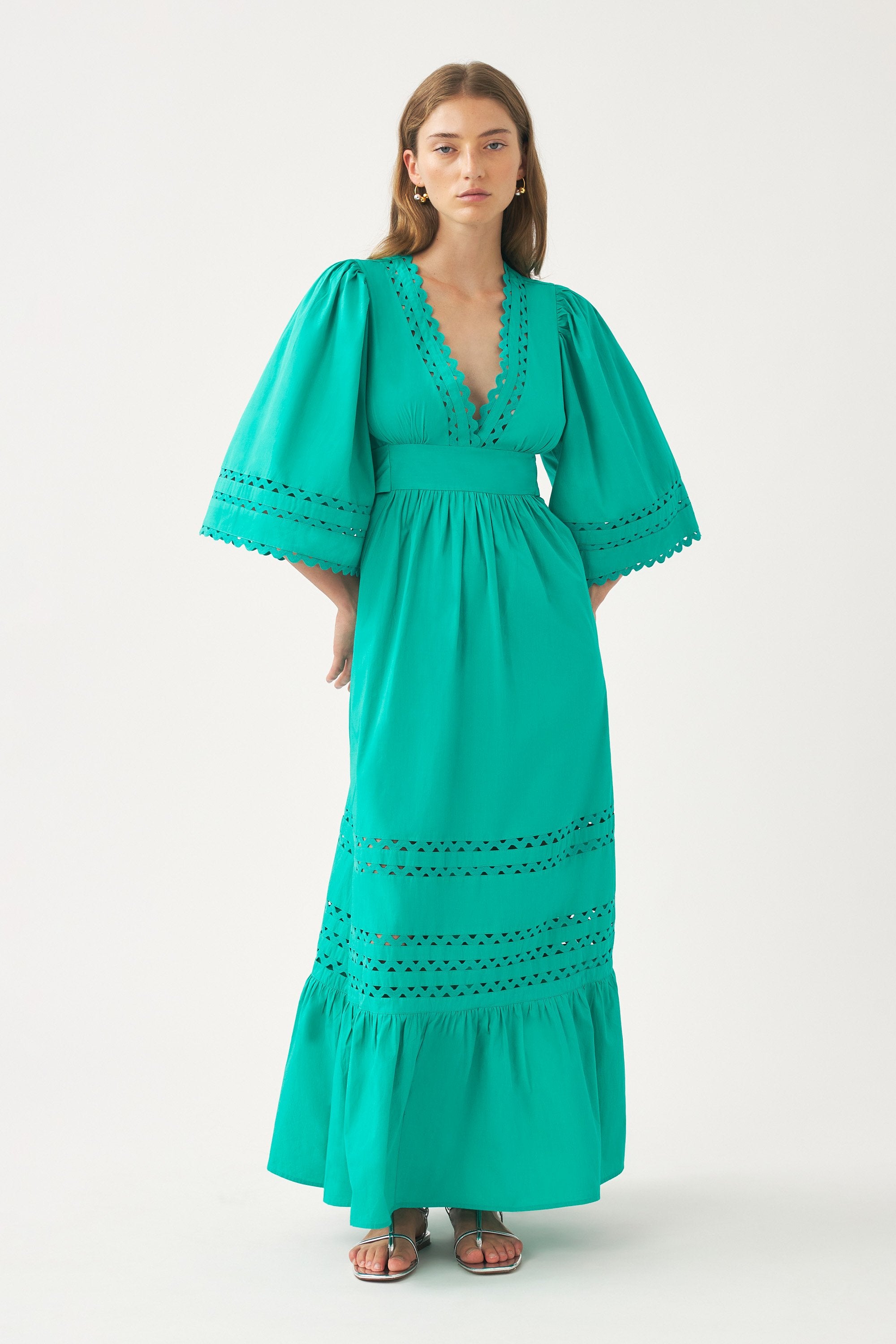 Cotton poplin openwork maxi dress Rodo