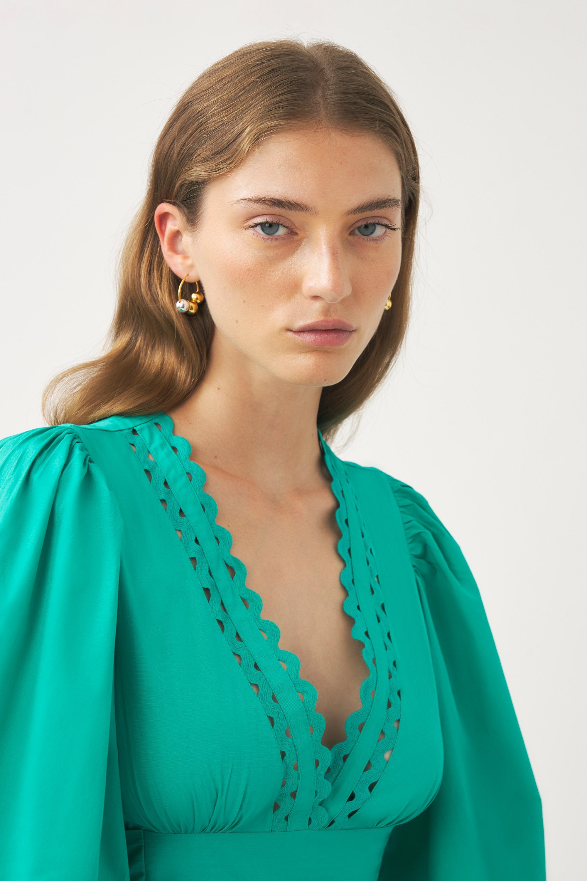 Cotton poplin openwork maxi dress Rodo