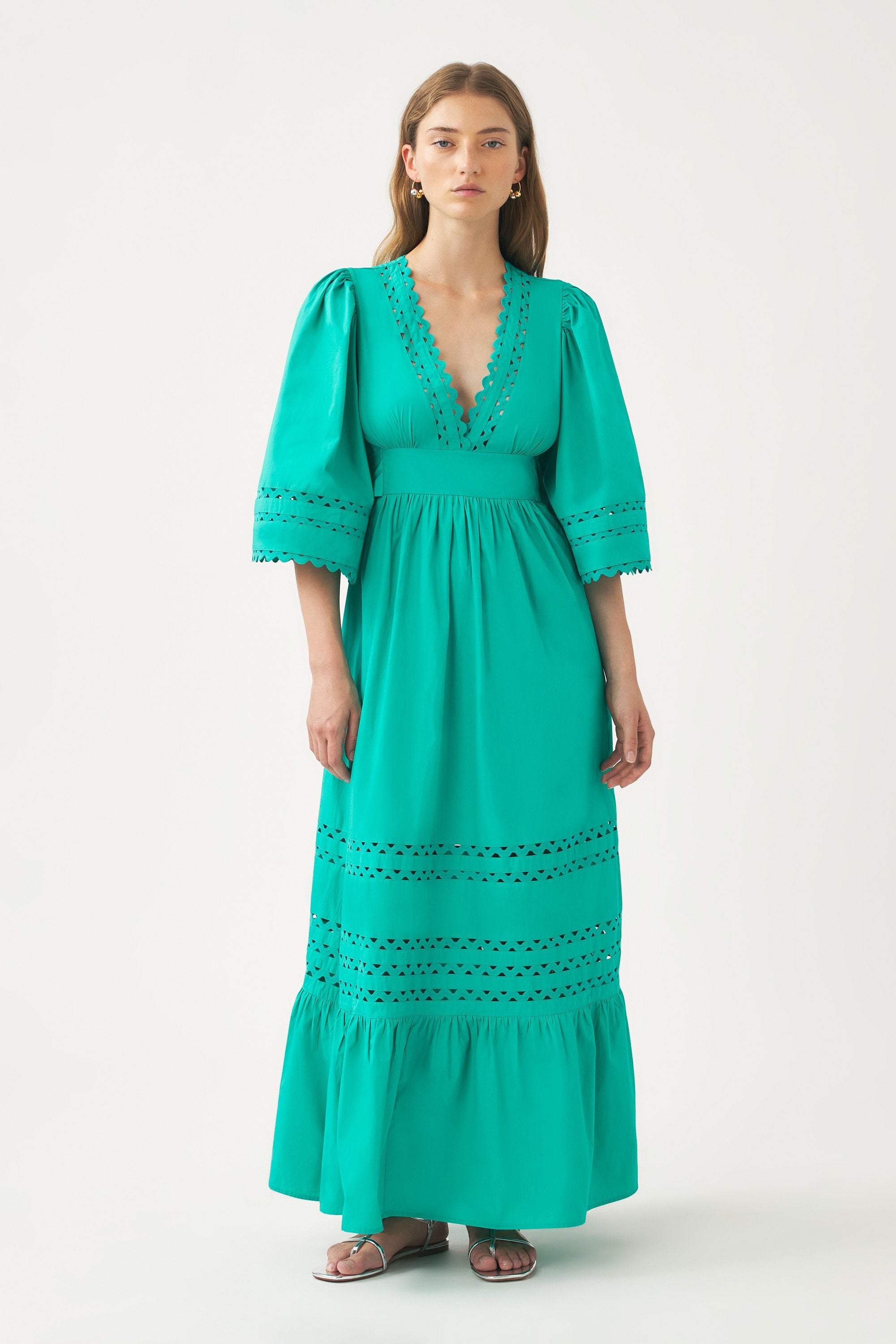Cotton poplin openwork maxi dress Rodo