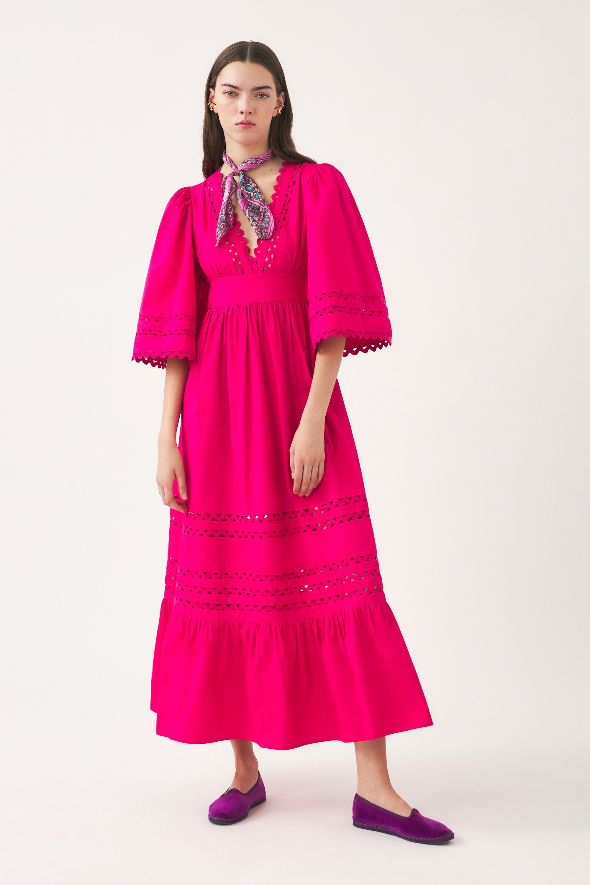 Cotton poplin openwork maxi dress Rodo