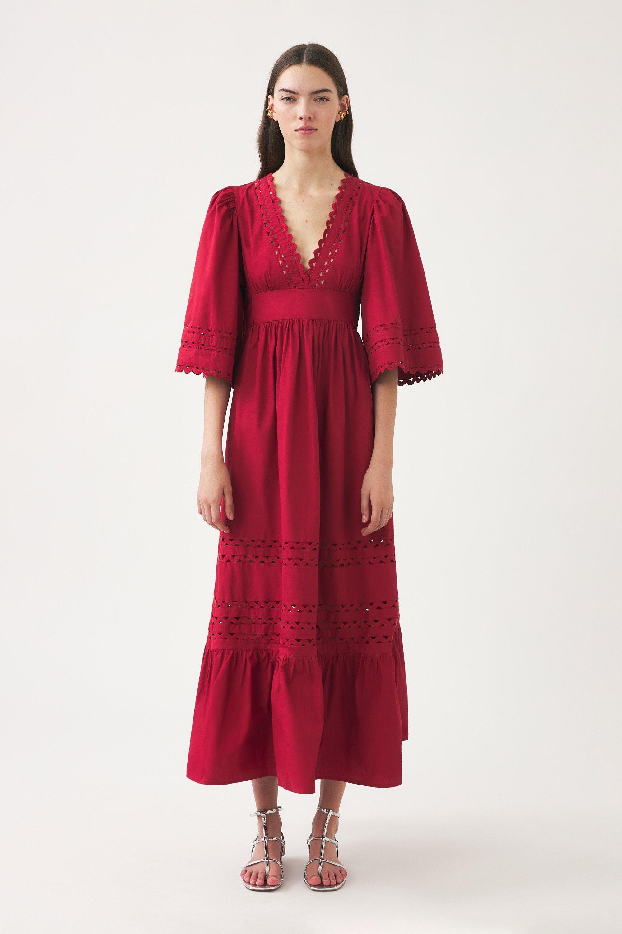 Vestido largo de popelina de algodón calada Rodo