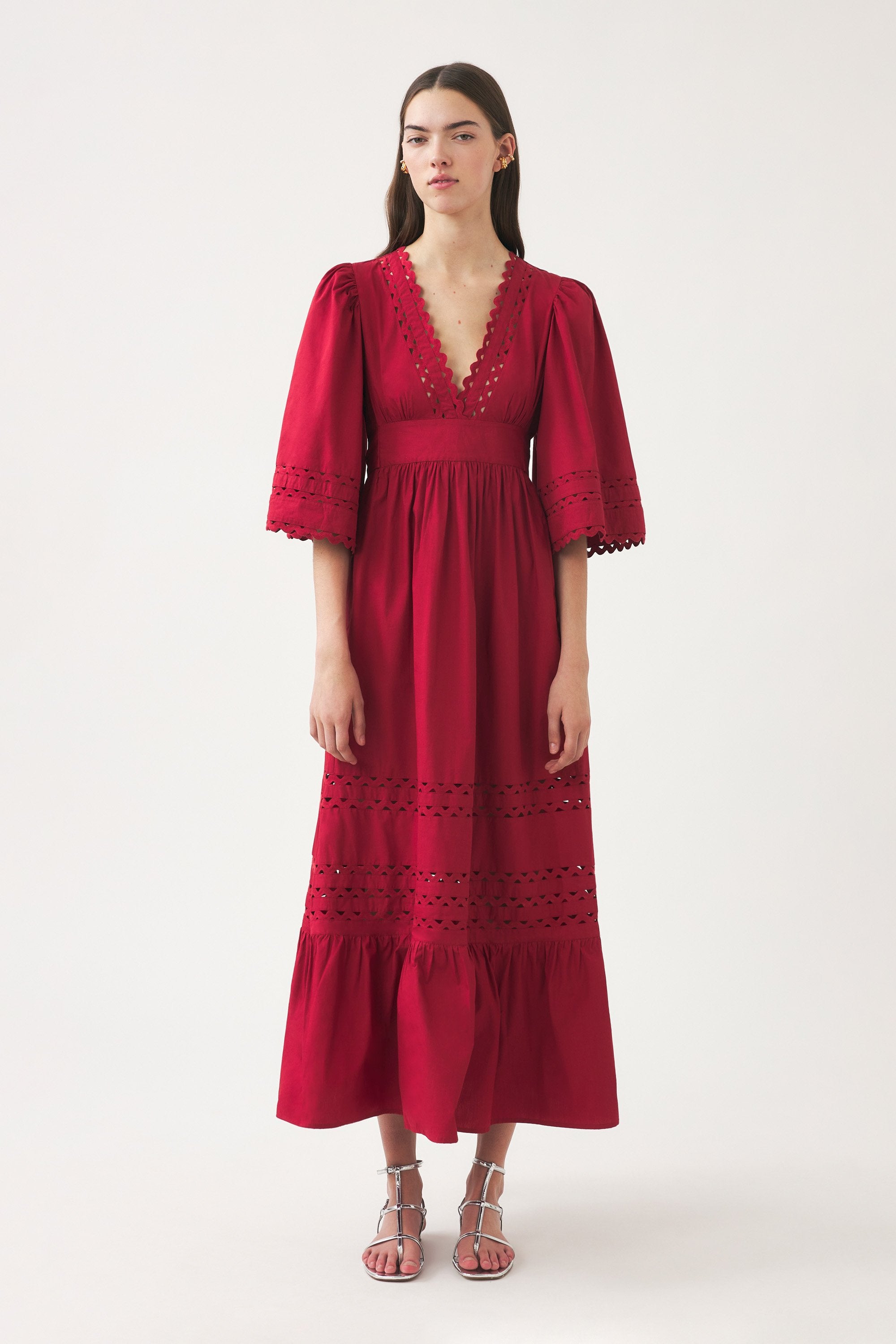 Vestido largo de popelina de algodón calada Rodo