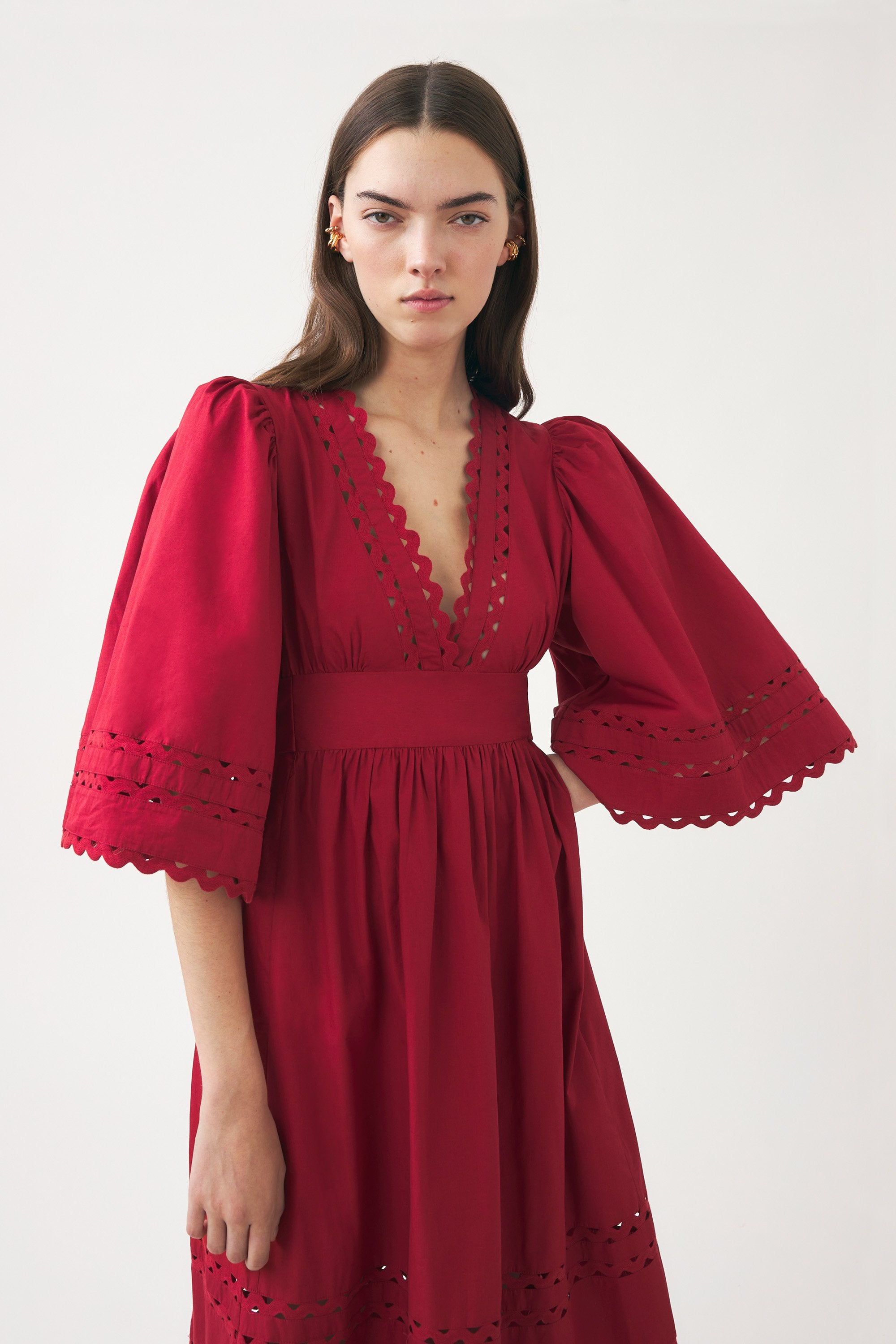 Vestido largo de popelina de algodón calada Rodo