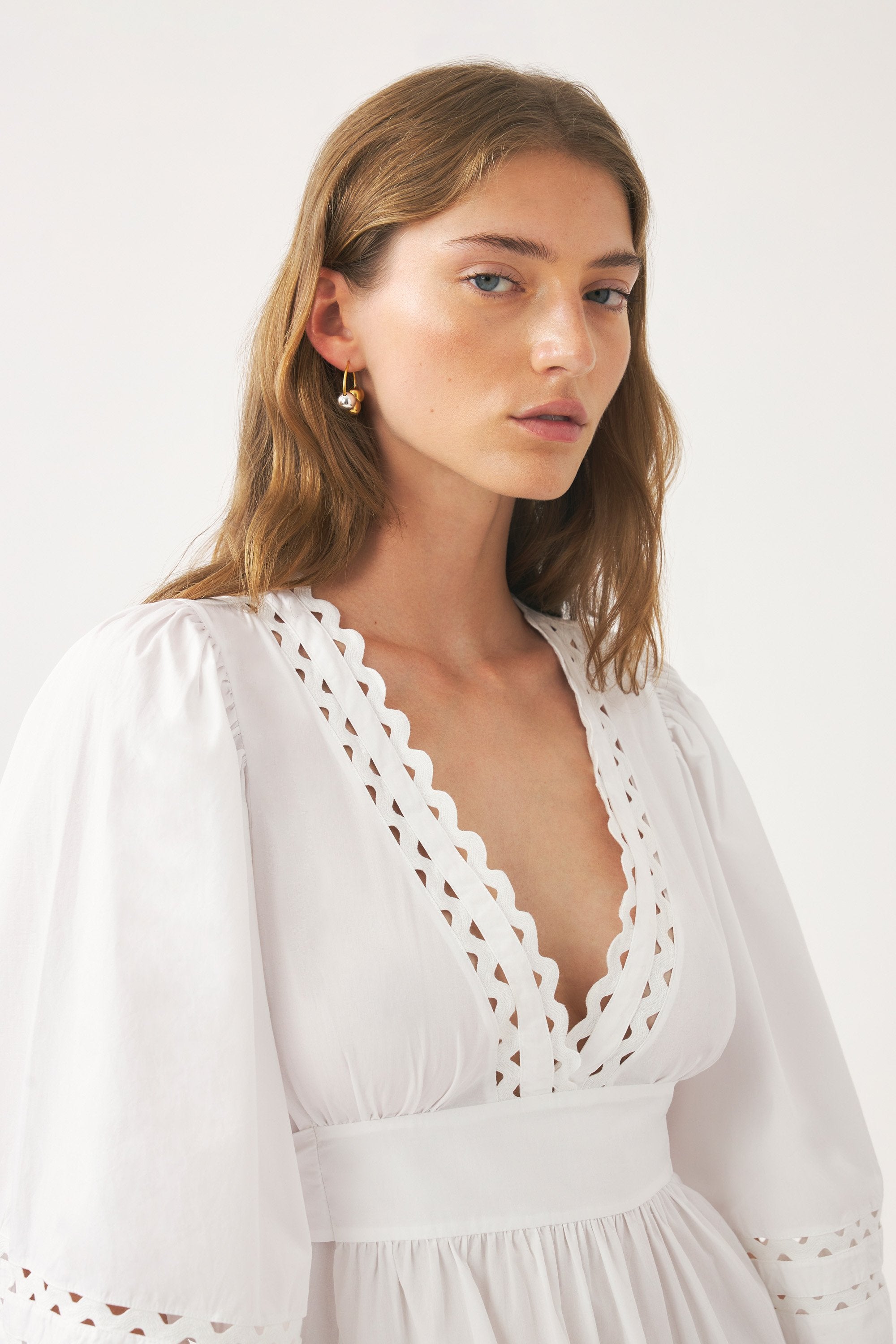 Cotton poplin openwork maxi dress Rodo